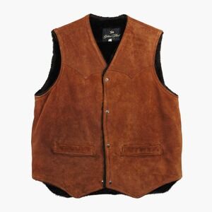 Golden Fleece Vintage Mens Western Suede Vest Faux Fur Lined Brown Made in USA M